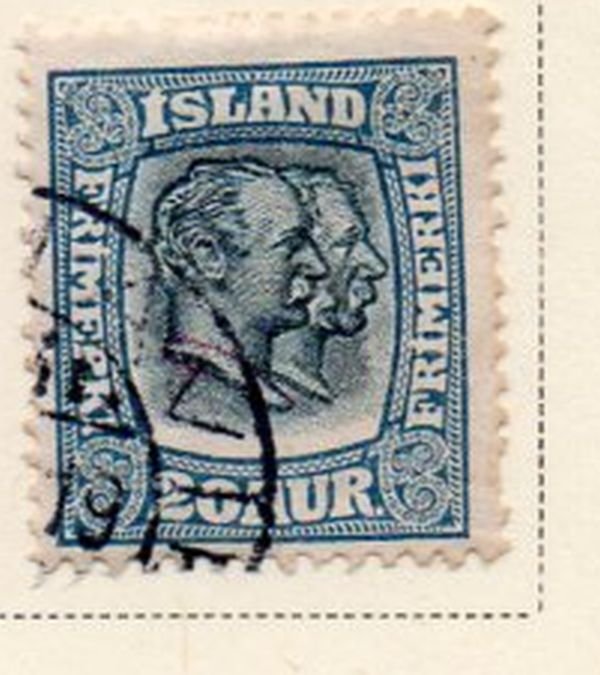 Iceland Sc 107 1915 20 aur 2 Kings stamp used