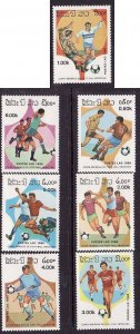 Laos-Sc#677-83- id6-unused NH set-Sports-World Cup Soccer-1986-