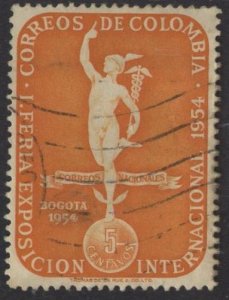 Colombia 628 (used) 5c Intl Fair & Exhibition: Mercury, org (1954)