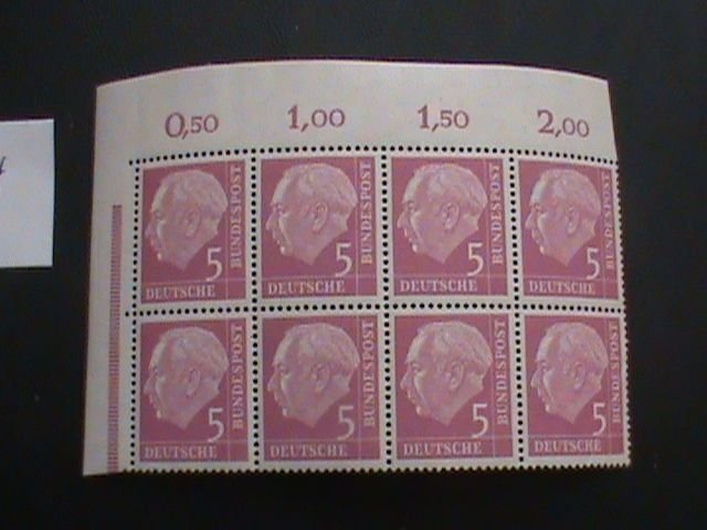 GERMANY 1954 MNH CORNER MARGIN BLOCK OF 8 W/#S  XF  (114)