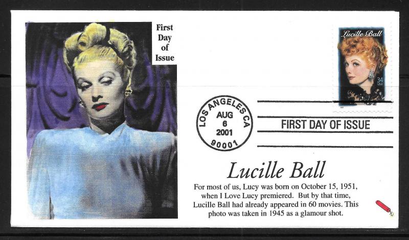 United States 3523 Lucille Ball Legends of Hollywood Dynamite Cachet FDC (LB7)