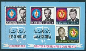 RAS AL KHAIMA, YEAR OF HUMAN RIGHTS 1968, PAIR OF SOUVENIR SHEET PERF/IMPERF, NH