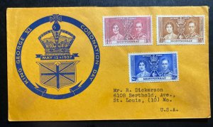 1937 Montserrat First day cover To St Louis MO USA Coronation King George VI KG6