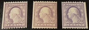 1917 3c coil Washington set of 3 colors Scott 489 Mint NH