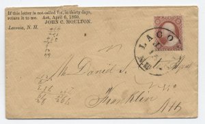 c1860 Laconia NH #26 cover early return address if not called for [6525.468]