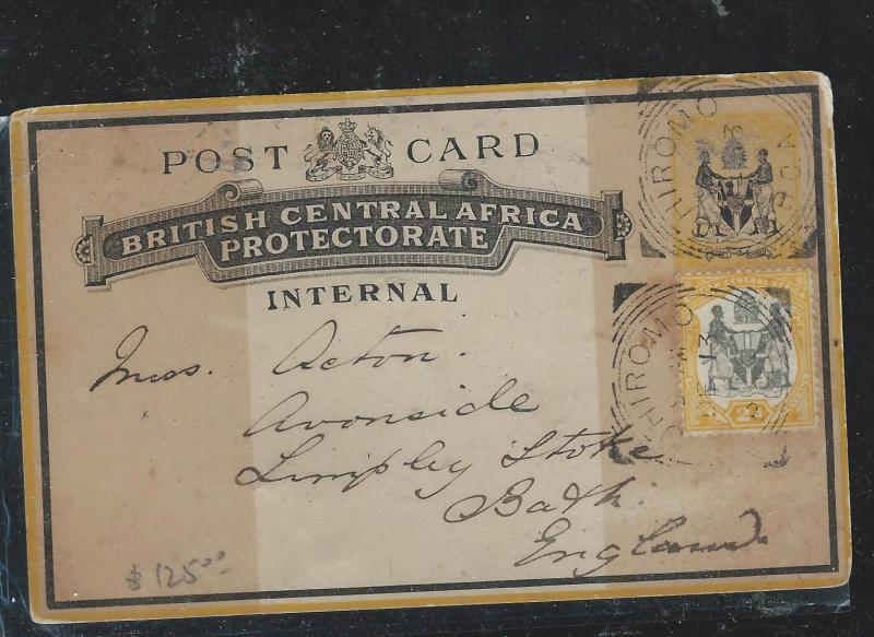 BRITISH CENTRAL AFRICA (P2709B) INTERNAL PSC UPRATED 2D ARMS TO ENGLAND WITH MSG