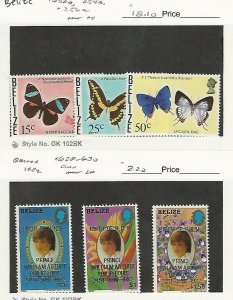 Belize, Postage Stamp, #352a, 354a, 356a Mint NH, 628-30 LH, Butterfly, JFZ