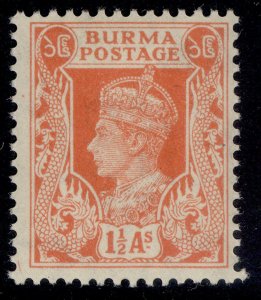 BURMA GVI SG55, 1½a orange, NH MINT.