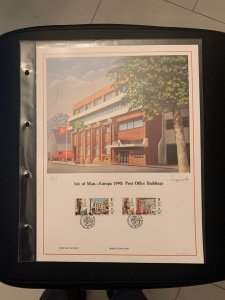 Isle of Man Europa 1990 post office buildings FDC panel big size, plastic holder