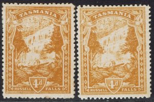 TASMANIA 1905 RUSSELL FALLS 4D 2 SHADES WMK CROWN/A UPRIGHT PERF 12½