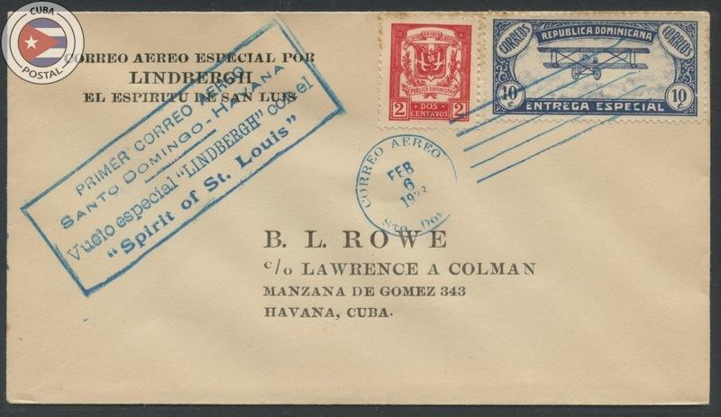 Cuba 1928 First Flight Cover Dominican Republic - Havana | Lindbergh | Edifil...