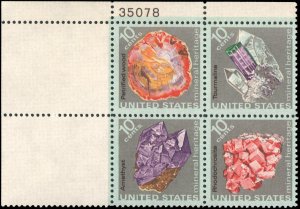 1974 Mineral Heritage Plate Block Of 4 10c Postage Stamps, Sc#1538-1541, MNH,OG