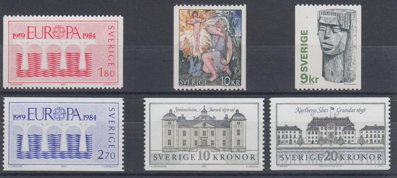 Sweden Sc 1027/1876 MNH. 1975-1991 issues, 6 different, VF 