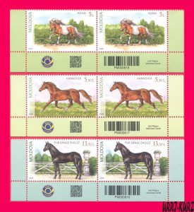 MOLDOVA 2025 Fauna Farm Animals Horse Breeds 3 pairs MNH