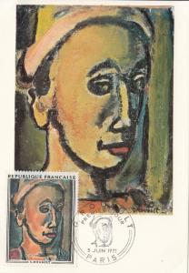 France 1971 Maxicard Scott #1297 The Dreamer by Georges Rouault