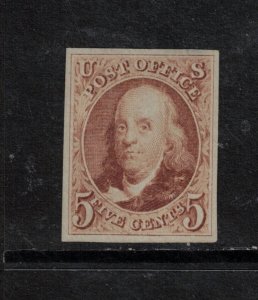 USA #3 Very Fine Mint Well Hidden Vertical Cut In Top Margin *With Certificate*