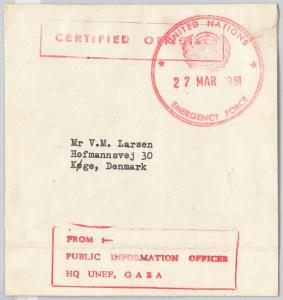 PALESTINE Israel - POSTAL HISTORY: WRAPPER from DANISH UN contingent in GAZA