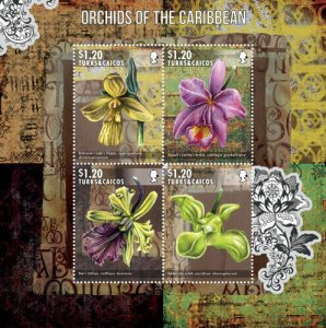 Turks And Caicos - 2014 - ORCHIDS OF THE CARIBBEAN Sheet of 4 Stamps - MNH