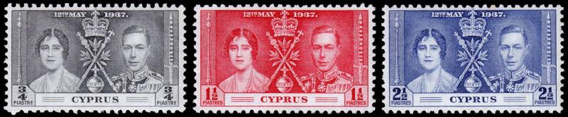 Cyprus Scott 140-142 (1937) Mint NH VF Complete Set, CV $7.75 C