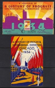 US 1933 A CENTURY OF PROGRESS 2 PROMOTION CARDS 1 W/ PHOTO OF IRISH VILLAGE ON
