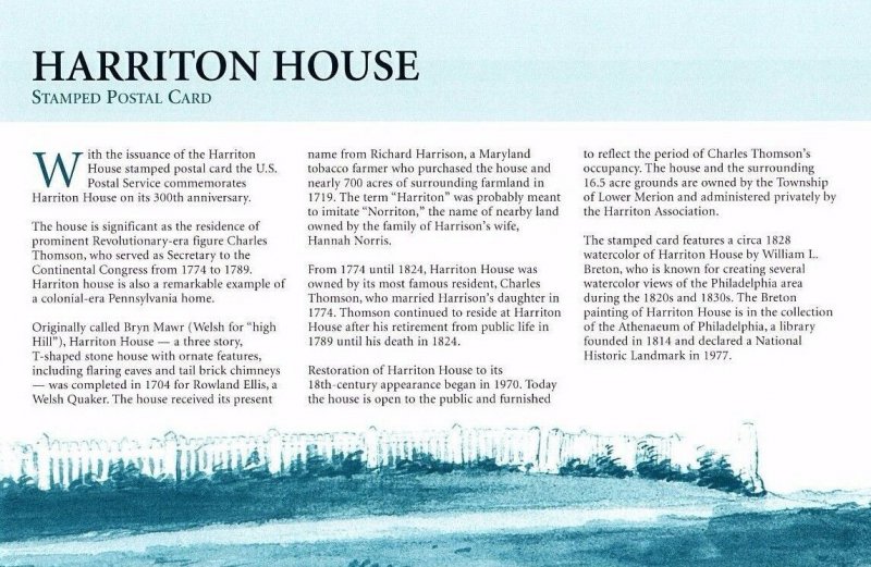 USPS 1st Day Ceremony Program UX406 Harriton House Historic Bryn Mawr FDOI 2004