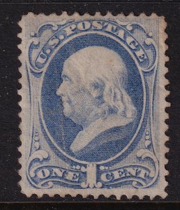 1887 Franklin 1c ultramarine Sc 212 MNG without gum unused, crease CV $35 (AF