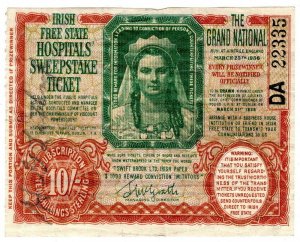 (I.B) Ireland Cinderella : Irish Hospital Sweepstakes Ticket 10/- (1938)