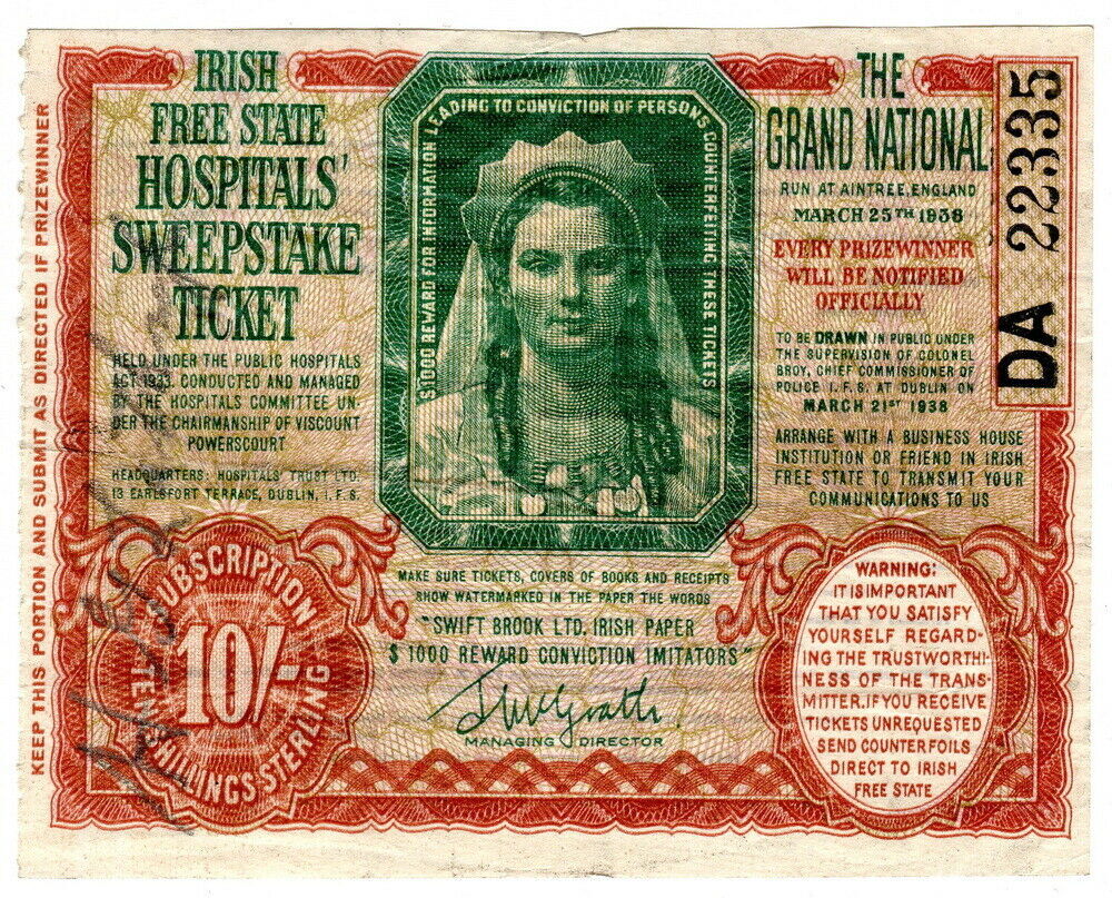 (I.B) Ireland Cinderella Irish Hospital Sweepstakes Ticket 10/ (1938