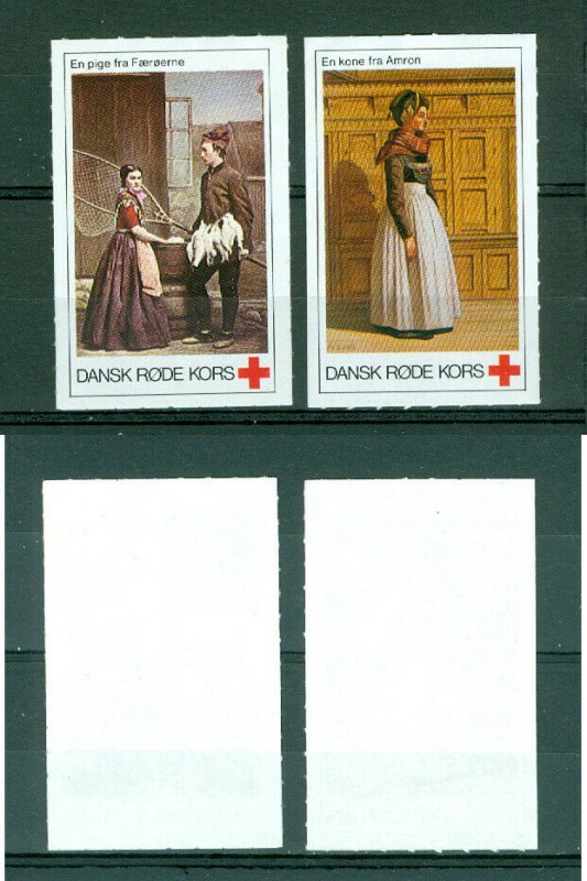 Denmark. 2 Poster Stamp  Danish Red Cross. National Costumes.Faroe Islands-Amron