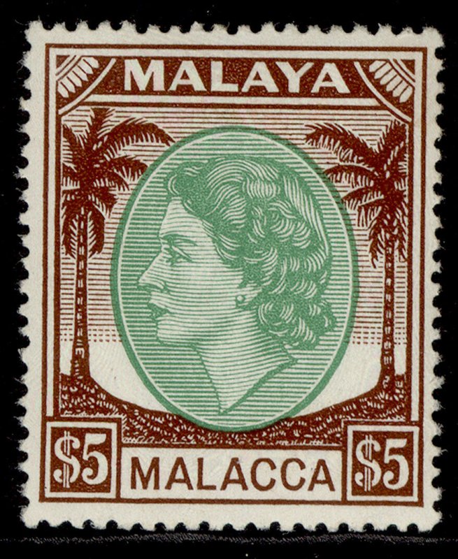 MALAYSIA - Malacca QEII SG38, $5 emerald & brown, LH MINT. Cat £26.