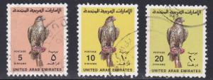 United Arab Emirates # 310-312. Falcon, Used High Values, 1/3 Cat