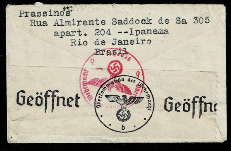 Brazil 1941, Mi.#572X cover via Condor-Lati to Germany, censored