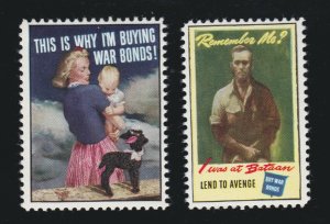 US Vintage WWII 2 Buy War Bonds Cinderella Poster Stamps OG H/NH