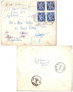 Belgium 1.75F Lion Rampant (4) 1946 Gent A10A to London, England with boxed U...