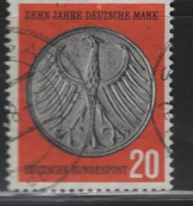 Germany, 787, USED, 1958 Heraldic eagle and 5 mm coin