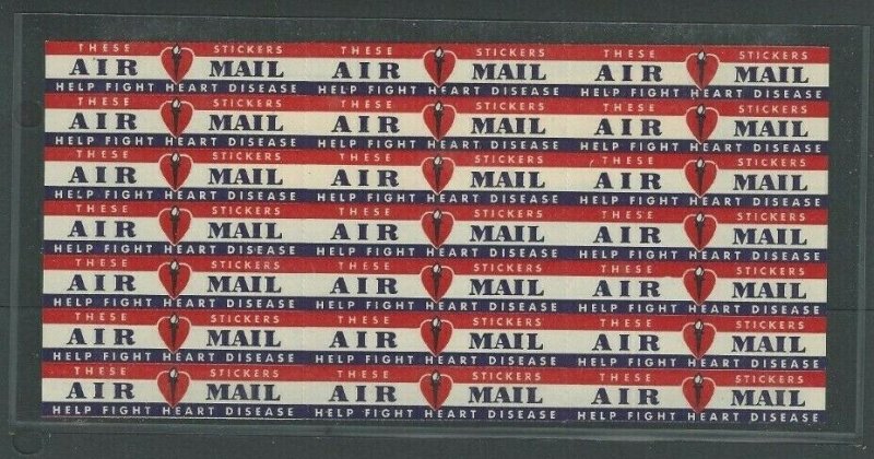 Ca 1956 Airmail Etiquette Block Of 21 Mint For Heart Disease Rare Size 63 X 13MM