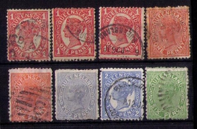 QUEENSLAND (Lot Of Eight) SCOTT #69,113 With Others Early Australian States F-VF