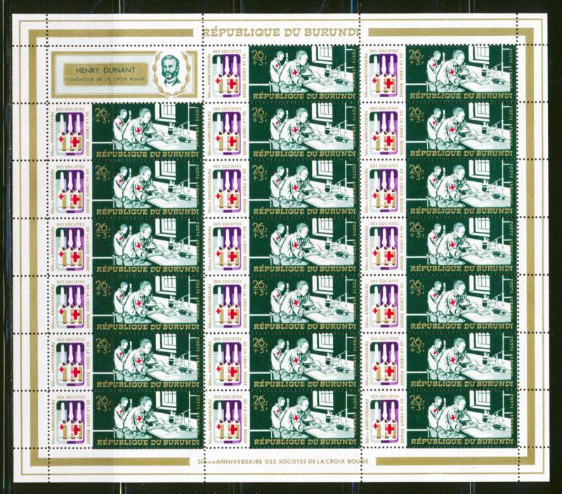 BURUNDI 1969 RED CROSS FULL SHEETS OF 20 PLUS LABLES SCOTT B34-37, CB9-11