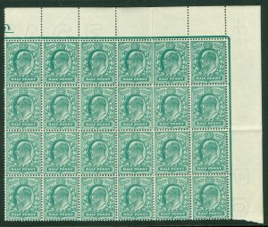 SG 216 ½d blue-green. A fine fresh unmounted corner marginal block of 24