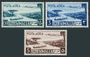 Somalia C27-C26,hinged.Mi 262-264. Air Post 1950. River, Vessels, Airplane.
