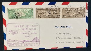 1930 San Juan Puerto Rico first flight Airmail  Cover  To Rio De Janeiro Brazil