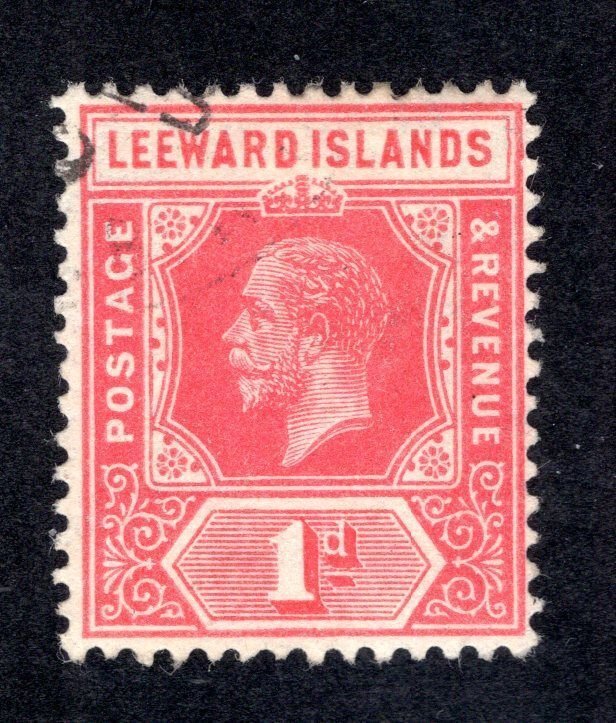 Leeward Islands 1912 1p carmine Geo. V, Scott 48 used, value = $1.10