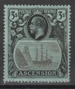 ASCENSION 1924 KGV SHIP 3/- TOP VALUE