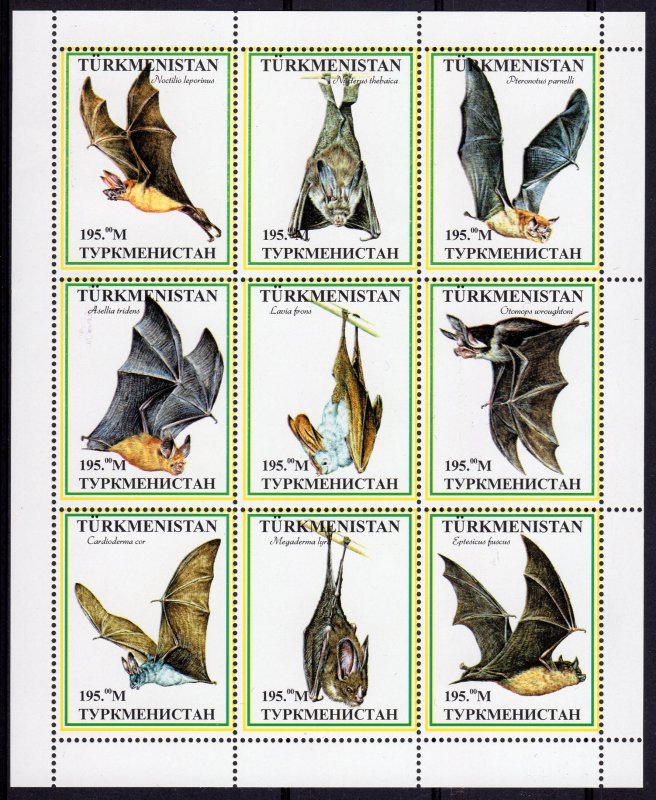 Turkmenistan 1999 BATS Sheetlet (9) #1 Perforated MNH