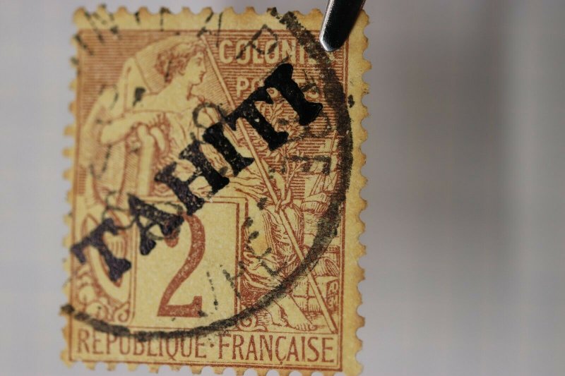 French Tahiti overprint sc#6 2c used cv$2500 Original or Forgery? Provisional