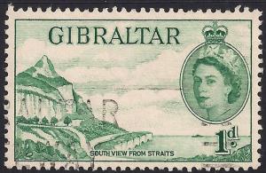 Gibraltar 1953 - 59 QE2 1d Bluish Green South View  SG 146 ( J1333 )