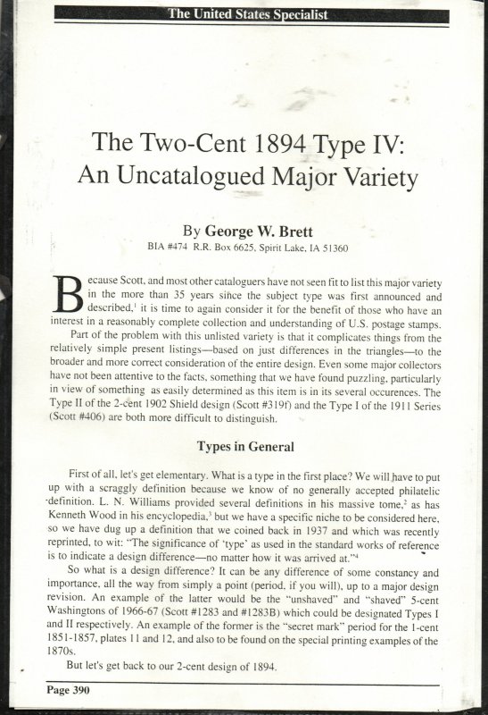 1894 Two cent Washington (Articles from US Specialist 1993-1997