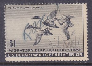 US RW12 Used 1945 $1 Snow Geese Duck Hunting Stamp