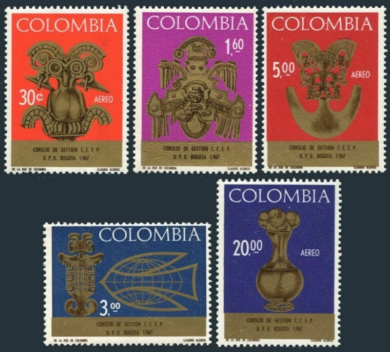 Colombia 772-C497,C496a,MNH.Mi 1111-1115,Bl.28. UPU 1967.Pre-Columbian Art.