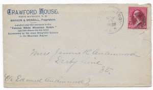 1890 Boston & Troy RPO to Derby Line, VT on Crawford House Advertising Envelope